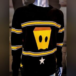 Dangerous People Sweater Mens L Black Yellow Stripe Graphic Knit